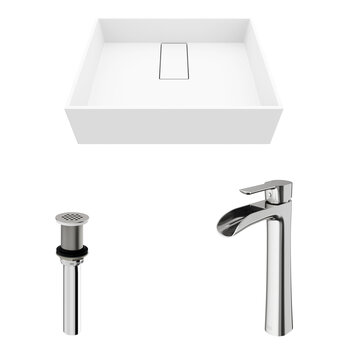 Vigo Bryant Collection 17-1/8'' Rectangle Vessel Sink Niko Faucet Brushed Nickel Included Items