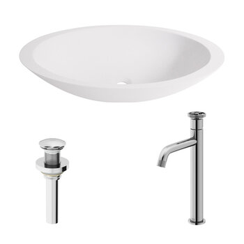 VIGO Wisteria MatteStone™ Collection Vessel Bathroom Sink with Cass Bathroom Faucet and Pop-Up Drain in Chrome, Included Items