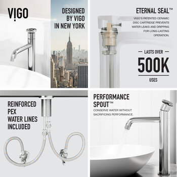 VIGO Wisteria MatteStone™ Collection Vessel Bathroom Sink with Cass Bathroom Faucet and Pop-Up Drain in Chrome, Faucet Info