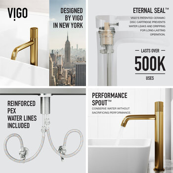 VIGO Marigold MatteStone™ Collection Vessel Bathroom Sink with Apollo Bathroom Faucet and Pop-Up Drain in Matte Brushed Gold, Faucet Info