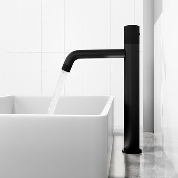 VIGO Magnolia MatteStone™ Collection Vessel Bathroom Sink with Apollo Bathroom Faucet and Pop-Up Drain in Matte Black, Side View