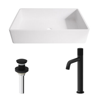 VIGO Magnolia MatteStone™ Collection Vessel Bathroom Sink with Apollo Bathroom Faucet and Pop-Up Drain in Matte Black, Included Items
