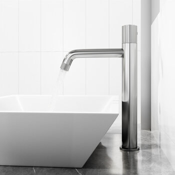 VIGO Vinca MatteStone™ Collection Vessel Bathroom Sink with Apollo Bathroom Faucet and Pop-Up Drain in Chrome, Side View
