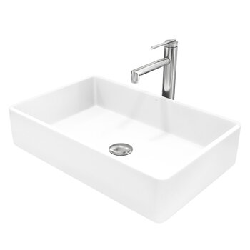 VIGO Magnolia MatteStone™ Collection Vessel Bathroom Sink with Sterling Bathroom Faucet and Pop-Up Drain in Chrome, Product View