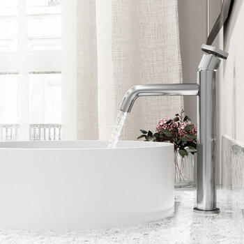 VIGO Anvil MatteStone™ Collection Vessel Bathroom Sink with Grant Bathroom Faucet and Pop-Up Drain in Chrome, Side View