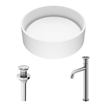 VIGO Anvil MatteStone™ Collection Vessel Bathroom Sink with Grant Bathroom Faucet and Pop-Up Drain in Chrome, Included Items