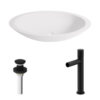 VIGO Wisteria MatteStone™ Collection Vessel Bathroom Sink with Ashford Bathroom Faucet and Pop-Up Drain in Matte Black, Included Items