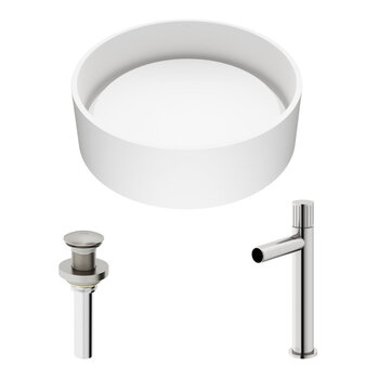 VIGO Anvil MatteStone™ Collection Vessel Bathroom Sink with Ashford Bathroom Faucet and Pop-Up Drain in Brushed Nickel, Included Items
