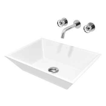 VIGO Vinca MatteStone™ Collection Vessel Bathroom Sink with Cass Wall Mount Bathroom Faucet and Pop-Up Drain in Chrome, Product View