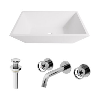 VIGO Vinca MatteStone™ Collection Vessel Bathroom Sink with Cass Wall Mount Bathroom Faucet and Pop-Up Drain in Chrome, Included Items