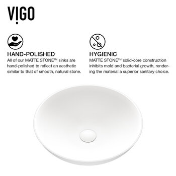 VIGO Lotus MatteStone™ Collection Vessel Bathroom Sink with Cass Wall Mount Bathroom Faucet and Pop-Up Drain in Brushed Nickel, Hand Polished Info