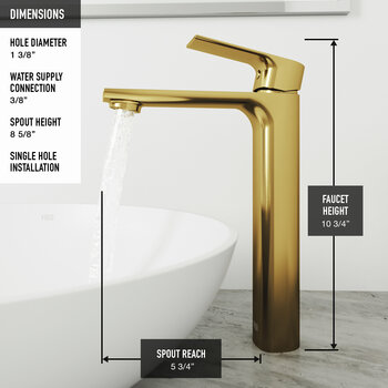 VIGO Sottlie MatteShell™ Collection Gold Vessel Bathroom Sink with Norfolk Bathroom Faucet and Pop-up Drain in Matte Brushed Gold, Faucet Dimensions