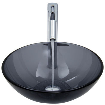 Vigo VIG-VGT250, Sheer Black Glass Vessel Sink and Faucet Set in Chrome, 16-1/2" Diameter x 6" H