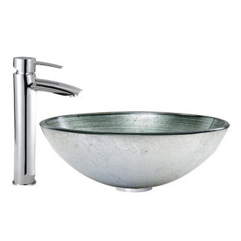 Simply Silver Glass Vessel Sink Set Shadow Faucet Set
