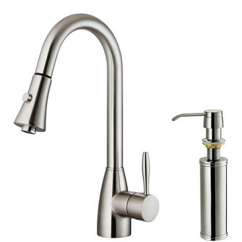 Vigo Pull-Out Spray Kitchen Faucet with Soap Dispenser, Stainless Steel Finish
