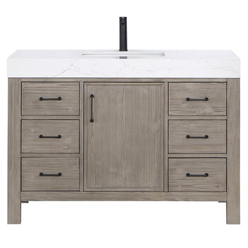 Vinnonva Leon 48'' W Freestanding Single Bathroom Vanity in Fir Wood Grey with Lightning White Composite Sink Top, 48'' Grey w/ White Top Product View