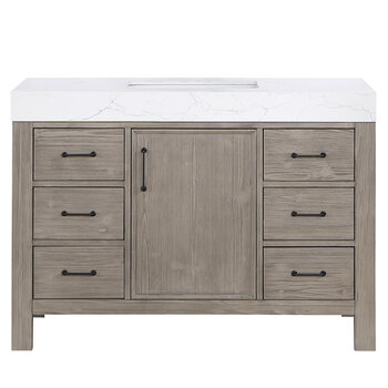 Vinnonva Leon 48'' W Freestanding Single Bathroom Vanity in Fir Wood Grey with Lightning White Composite Sink Top, 48'' Grey w/ White Top Product View 2