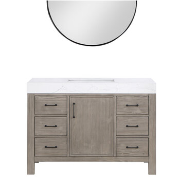 Vinnonva Leon 48'' W Freestanding Single Bathroom Vanity Set in Fir Wood Grey with Lightning White Composite Sink Top, and Mirror, 48'' Grey w/ White Top Set w/ Mirror Product View 2