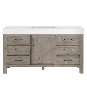 Vinnonva Leon 60'' W Freestanding Single Bathroom Vanity in Fir Wood Grey with Lightning White Composite Sink Top, 60'' Grey w/ White Top Product View 2