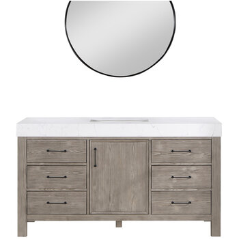 Vinnonva Leon 60'' W Freestanding Single Bathroom Vanity Set in Fir Wood Grey with Lightning White Composite Sink Top, and Mirror, 60'' Grey w/ White Top Set w/ Mirror Product View 2