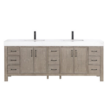 Vinnonva Leon 84'' W Freestanding Double Bathroom Vanity in Fir Wood Grey with Lightning White Composite Sink Top, Grey w/ White Top Product View