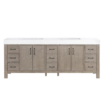Vinnonva Leon 84'' W Freestanding Double Bathroom Vanity in Fir Wood Grey with Lightning White Composite Sink Top, Grey w/ White Top Product View 2