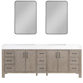 Vinnonva Leon 84'' W Freestanding Double Bathroom Vanity Set in Fir Wood Grey with Lightning White Composite Sink Top and Mirrors, Grey w/ White Top Set w/ Mirrors Product View 2