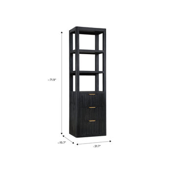 Vinnova Cadiz 22'' W x  71-7/8'' H Storage Cabinet in Black with 3 Drawers and 3 Open Shelves for Bathroom and Living Room, Black Dimensions