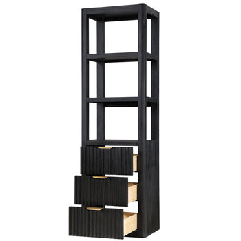 Vinnova Cadiz 22'' W x  71-7/8'' H Storage Cabinet in Black with 3 Drawers and 3 Open Shelves for Bathroom and Living Room, Black Opened View