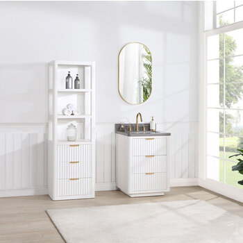 Vinnova Cadiz 22'' W x  71-7/8'' H Storage Cabinet in White with 3 Drawers and 3 Open Shelves for Bathroom and Living Room, White Lifestyle Angle View