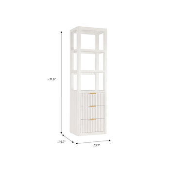 Vinnova Cadiz 22'' W x  71-7/8'' H Storage Cabinet in White with 3 Drawers and 3 Open Shelves for Bathroom and Living Room, White Dimensions