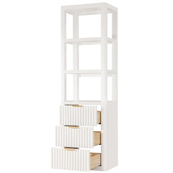 Vinnova Cadiz 22'' W x  71-7/8'' H Storage Cabinet in White with 3 Drawers and 3 Open Shelves for Bathroom and Living Room, White Opened View