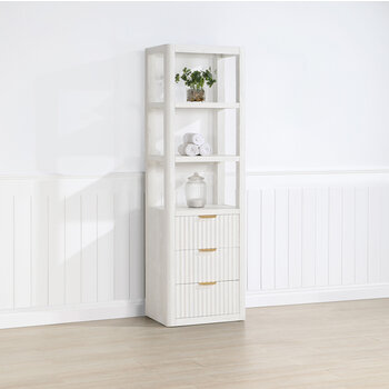 Vinnova Cadiz 22'' W x  71-7/8'' H Storage Cabinet in White with 3 Drawers and 3 Open Shelves for Bathroom and Living Room, White Lifestyle Angle View