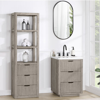 Vinnova Cadiz 22'' W x  71-7/8'' H Storage Cabinet in Grey with 3 Drawers and 3 Open Shelves for Bathroom and Living Room, Grey Lifestyle Angle View