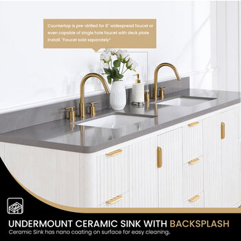 Vinnonva Cadiz 84'' W Freestanding Double Bathroom Vanity in Fir Wood White with Reticulated Grey Composite Top and Sinks, 84'' White w/ Grey Top Sink View