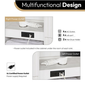 Vinnonva Cadiz 84'' W Freestanding Double Bathroom Vanity Set in Fir Wood White with Reticulated Grey Composite Top, Sinks, and Mirrors, 84'' White w/ Grey Top Set w/ Mirrors Multi Functional Design