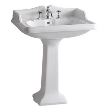 Whitehaus 28"W China Pedestal Sink with Integral Rectangular Basin and Backsplash, Single Hole