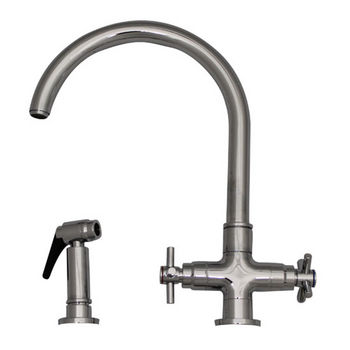 Whitehaus Single Hole Kitchen Faucet w/ Dual Handles and Side Sprayer in Polished Chrome