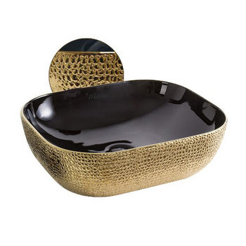 Black//Gold Whitehaus Collection WH71333-F22 Isabella Plus Collection Rectangular Above Mount Basin with an Embossed Exterior Smooth Interior and Center Drain