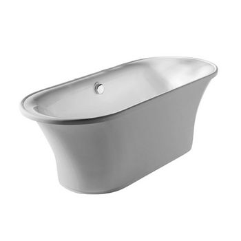 Whitehaus Bathhaus Collection Oval Double Ended Freestanding Bathtub wth Chrome Mechanical Pop-Up Waste and Chrome Center Drain with Internal Overflow in White, 68-7/8" W x 29-1/2" D x 23-5/8" H