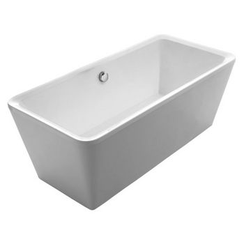 Whitehaus Bathhaus Collection Cubic Style Double Ended Freestanding Bathtub with Chrome Mechanical Pop-Up Waste and Chrome Center Drain with Internal Overflow in White, 67" W x 31-1/2" D x 24-1/2" H