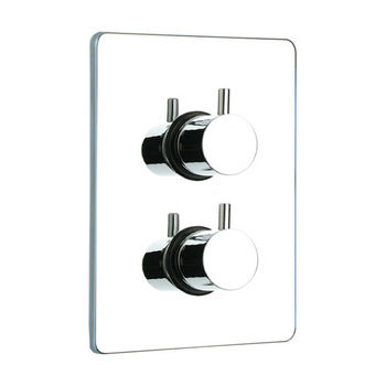 Whitehaus Luxe Thermostatic Valve with Square Plate and Two Knobs in Polished Chrome