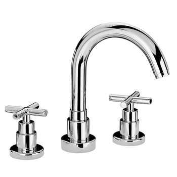 Whitehaus Luxe Water Culture Widespread Bathroom Faucet with Tubular Swivel Spout and Cross Handles in Polished Chrome