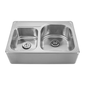 Noah Collection - Double Bowl Drop-In Sink, with Rounded Edges, 33" W x 22" D x 9-1/4" H, No Hole