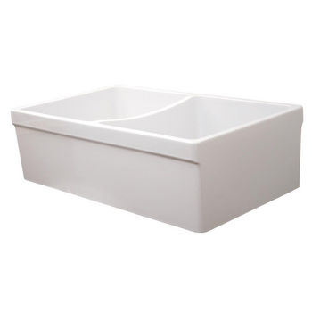 Noah Collection - Double Bowl Fireclay Kitchen Sink, White
