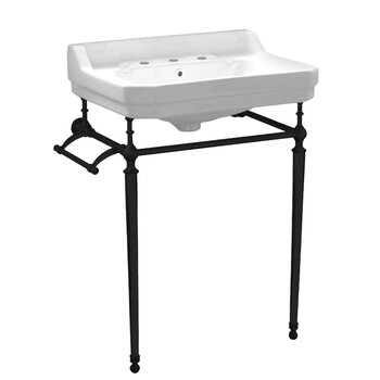 Whitehaus Victoriahaus Console with Integrated Rectangular Bowl in White, Towel Bar, Backsplash, Widespread Console w/ Matte Black Legs