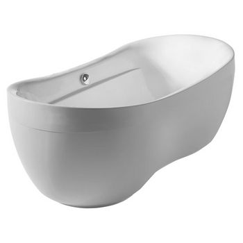 Whitehaus Bathhaus Collection Oval Double Ended Freestanding Bathtub with Curved Rim with Chrome Mechanical Pop-Up Waste and Chrome Center Drain with Internal Overflow in White, 70-7/8" W x 35-1/2" D x 25-5/8" H