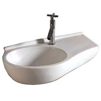 Whitehaus Isabella Curve Shaped Wall Mount Basin with Integrated Oval Bowl, Single Faucet Hole and Center Drain