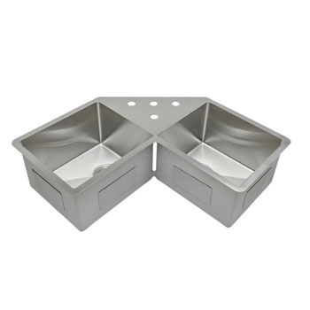 51 Noah's Collection brushed stainless steel commercial double bowl  reversible undermount sink with an integral drain board