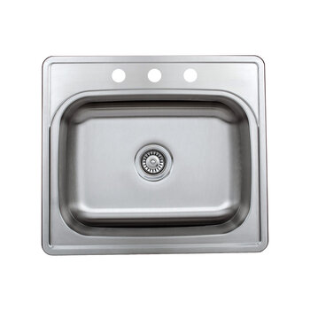 Wells Sinkware 25" Wide Halsted Top-Mount Stainless Steel 3-Hole Single Bowl Kitchen Sink